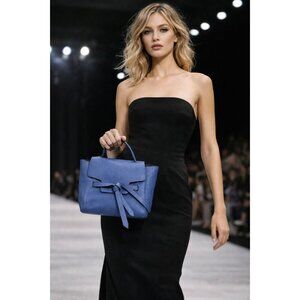 Annabel Ingall Blue Pebbled Leather Belted Satchel Top Handle Crossbody Bag